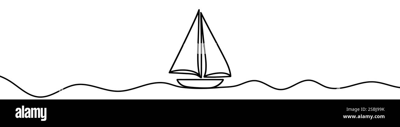 Une illustration en ligne continue d'un bateau ou d'un yacht, isolé sur fond blanc. Dessin au trait d'un bateau ou d'un yacht Illustration de Vecteur