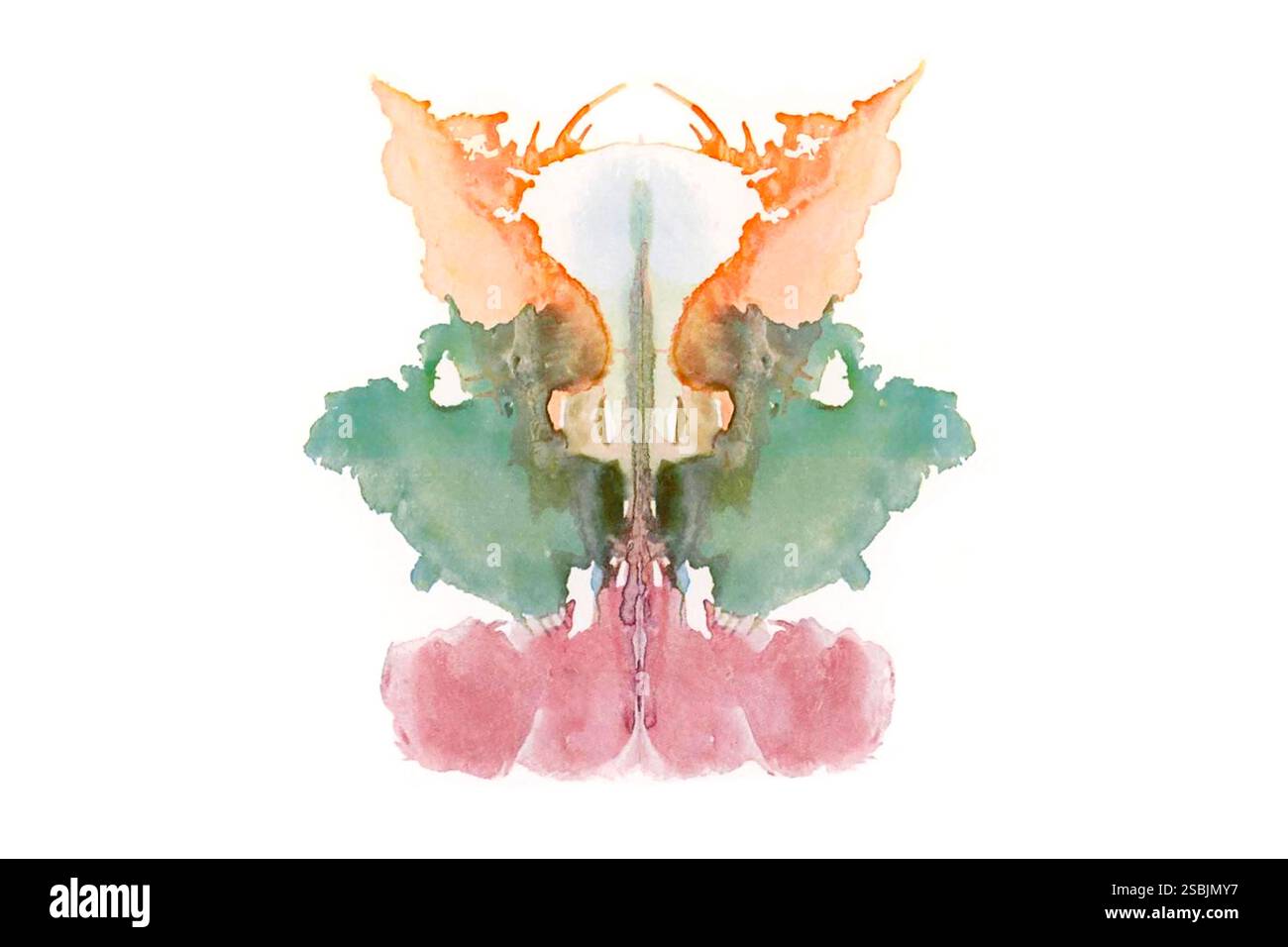 Neuvième carte présentée dans le test de Rorschach, un test psychologique développé dans les années 1920 dans lequel les perceptions et les réponses d'un patient à une série de taches d'encre abstraites sont enregistrées et analysées par un psychologue. Banque D'Images