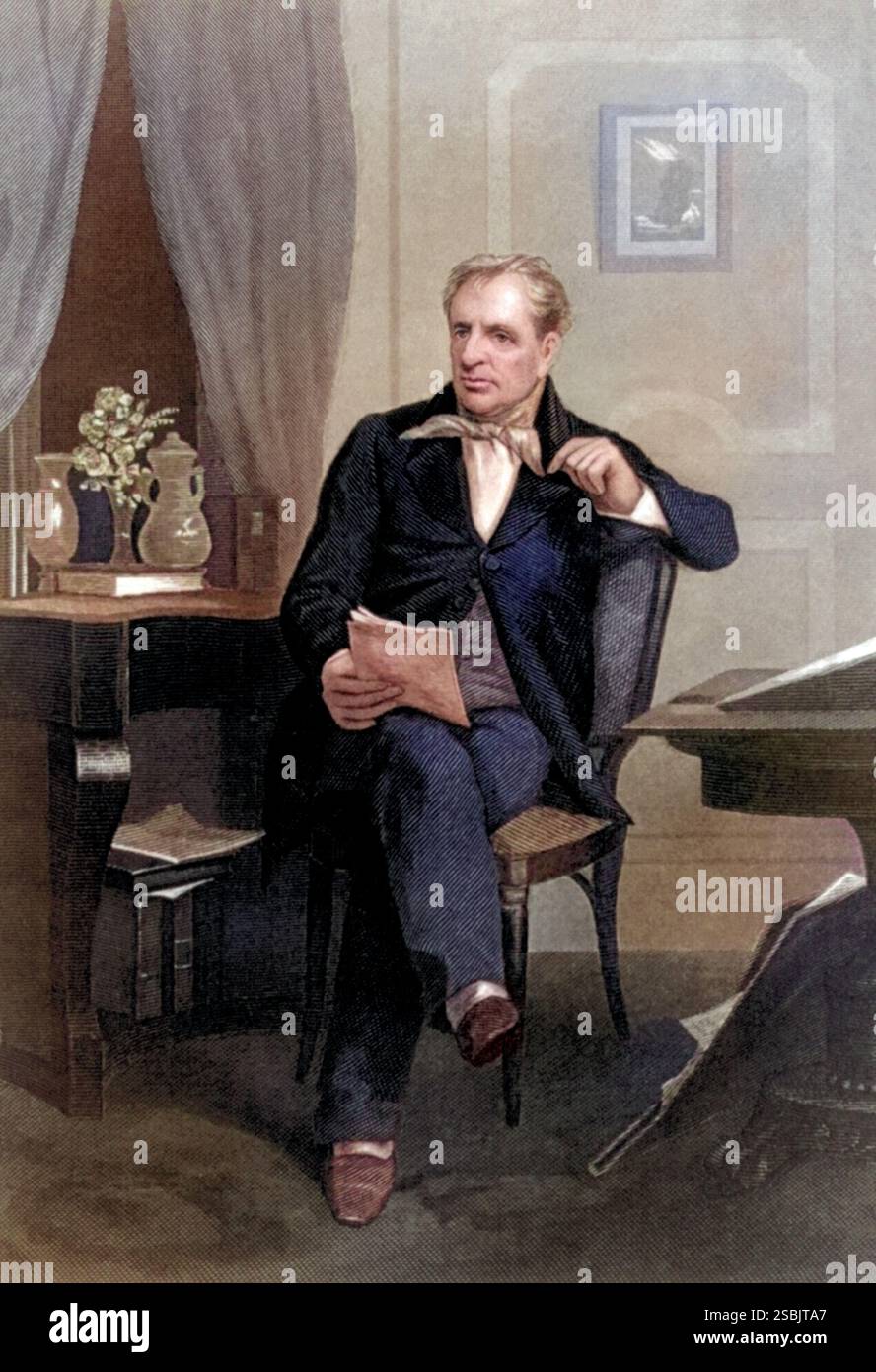 James Fenimore Cooper (15 septembre 1789 - 14 septembre 1851) est un écrivain américain. Ses œuvres les plus connues sont cinq romans historiques de la période frontalière, connus sous le nom de Leatherstocking Tales, qui ont introduit le scout américain de la frontière, Natty Bumppo. Parmi ses œuvres les plus célèbres figure le roman romantique le dernier des Mohicans, souvent considéré comme son chef-d'œuvre. Tout au long de sa carrière, il publie de nombreuses œuvres sociales, politiques et historiques de fiction et de non-fiction dans le but de contrer les préjugés européens et de nourrir un art et une culture américains originaux. Banque D'Images