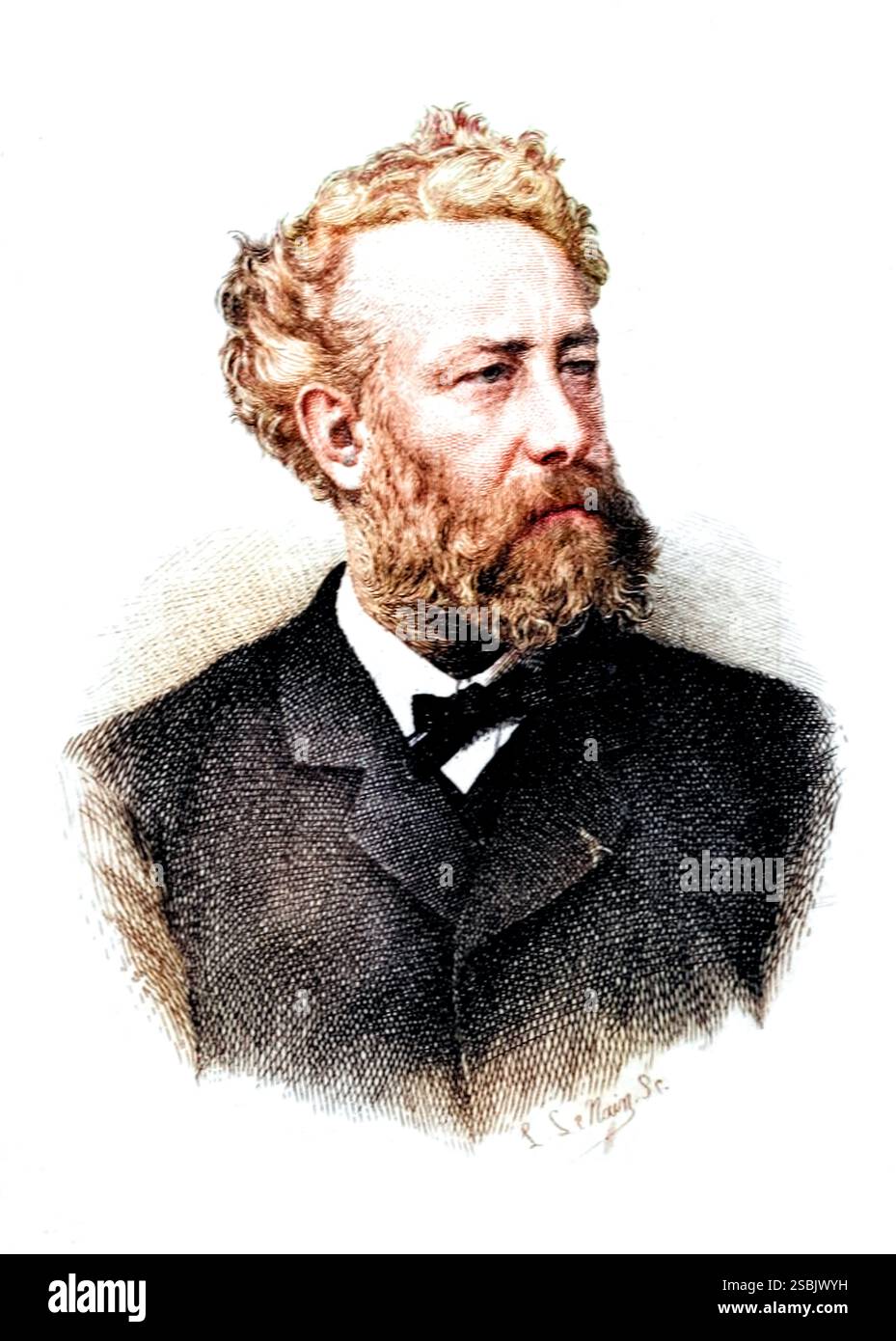 Jules Verne (1828-1905) était un romancier, poète et dramaturge français qui a été le pionnier du genre de science-fiction. Il est surtout connu pour ses romans Twenty Thousand Leagues Under the Sea (1870), A Journey to the Center of the Earth (1864) et Around the World in Eighty Days (1873). Gravure vers 1883. Banque D'Images