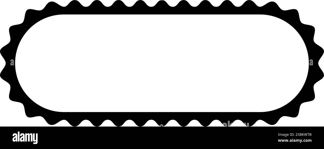 Cadre rectangulaire ovale avec bords ondulés. Forme mignonne avec bordures ondulées. Zone de texte vide, tampon, bulle de discours, titre, étiquette ou étiquette isolé sur fond blanc. Illustration graphique vectorielle. Illustration de Vecteur