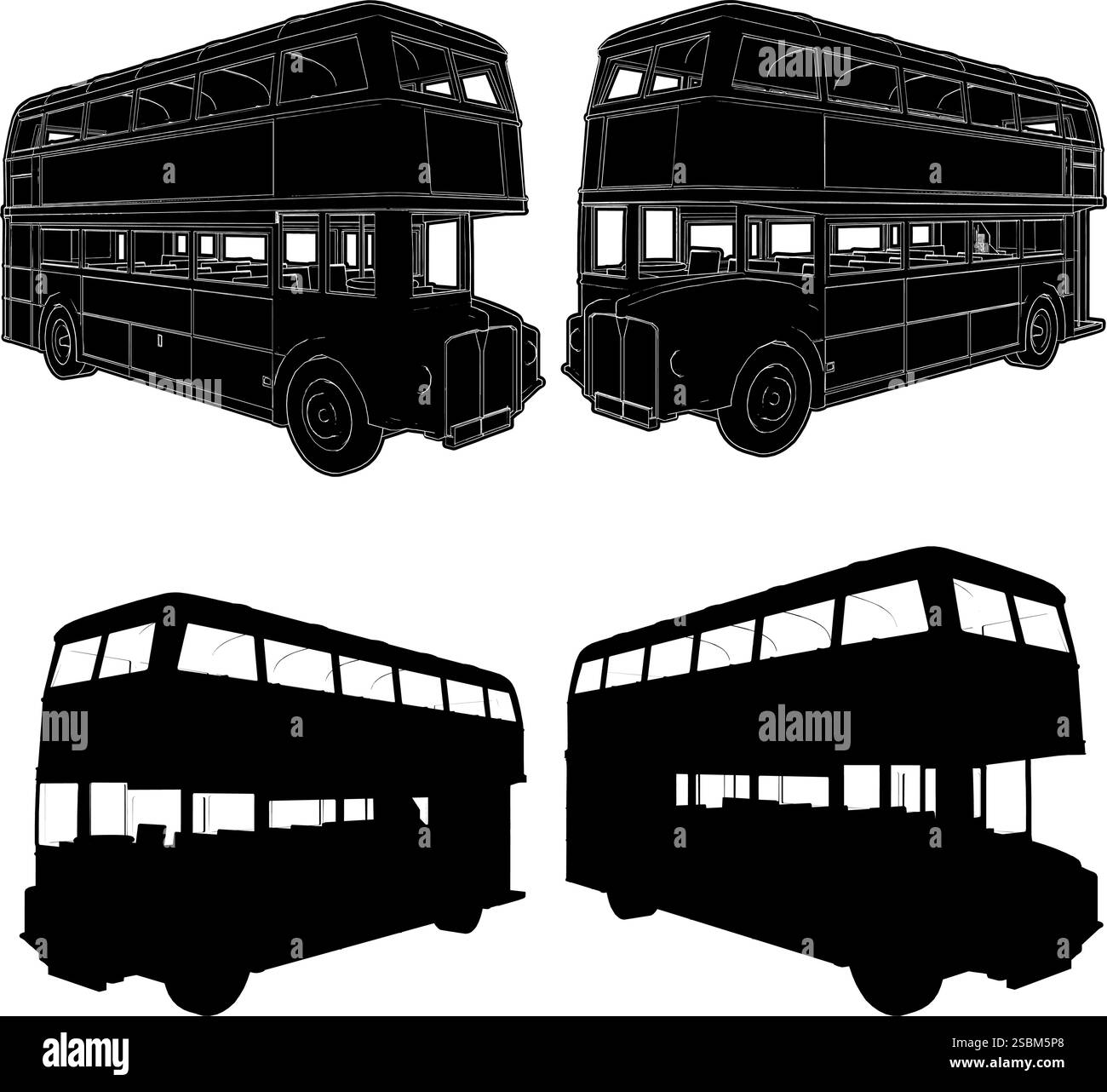 Vecteur de bus à impériale double. Omnibus Two Decker illustration isolé sur fond blanc. Illustration de Vecteur