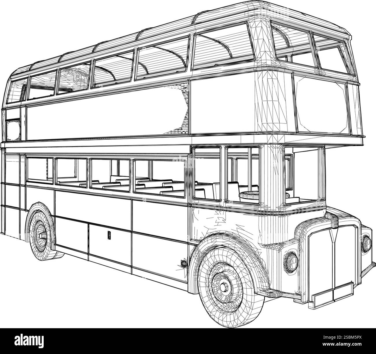 Vecteur de bus à impériale double. Omnibus Two Decker illustration isolé sur fond blanc. Illustration de Vecteur