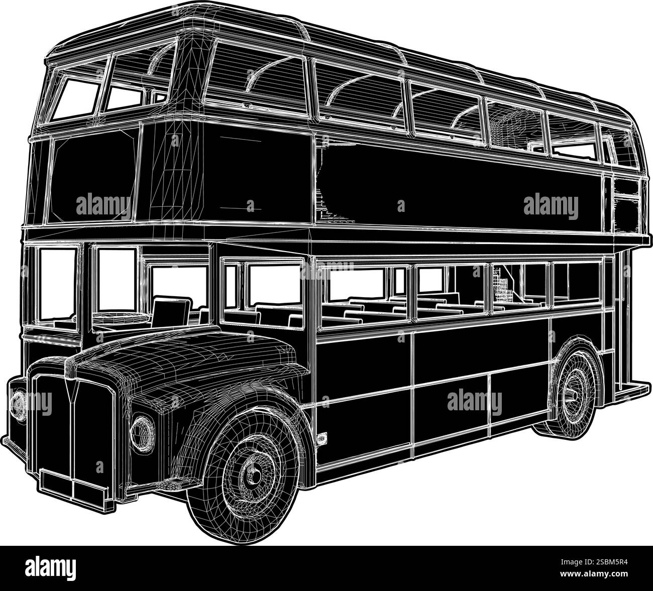 Vecteur de bus à impériale double. Omnibus Two Decker illustration isolé sur fond blanc. Illustration de Vecteur