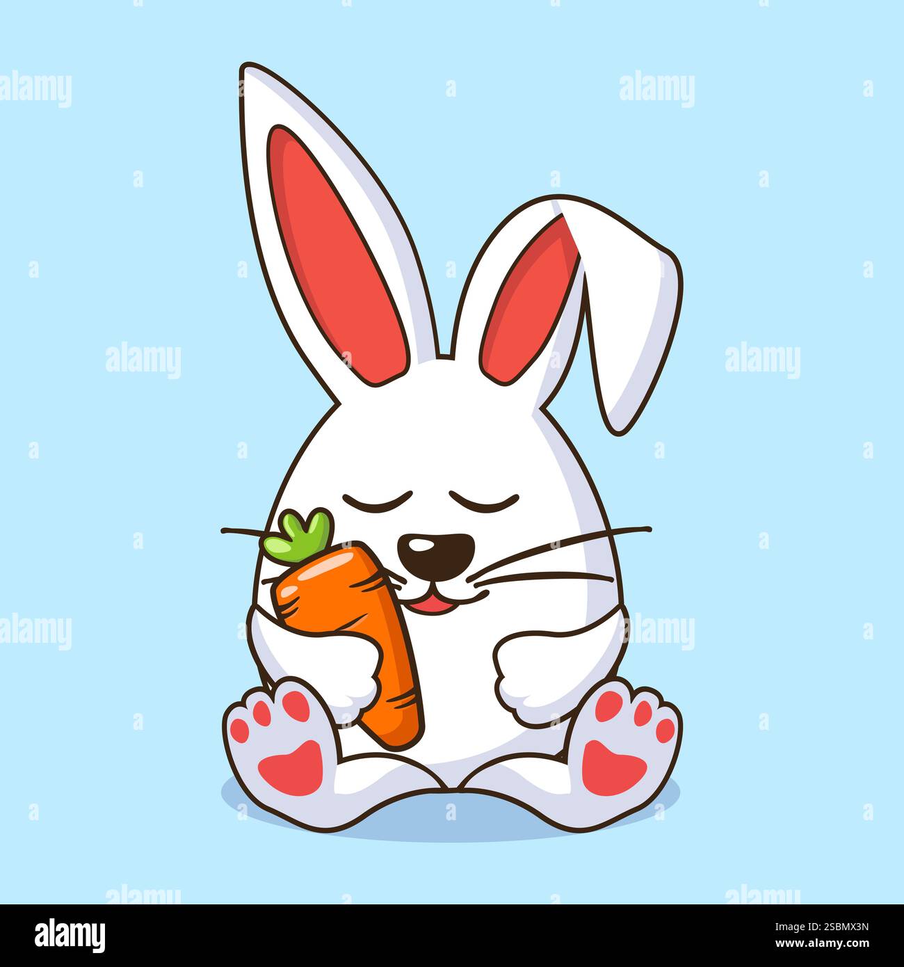 Mignon lapin tenant carotte. Icône animal. Style dessin animé plat. Lapin de Pâques en forme d'oeuf. Dessin animé pour carte de voeux, autocollants ou calendrier Illustration de Vecteur