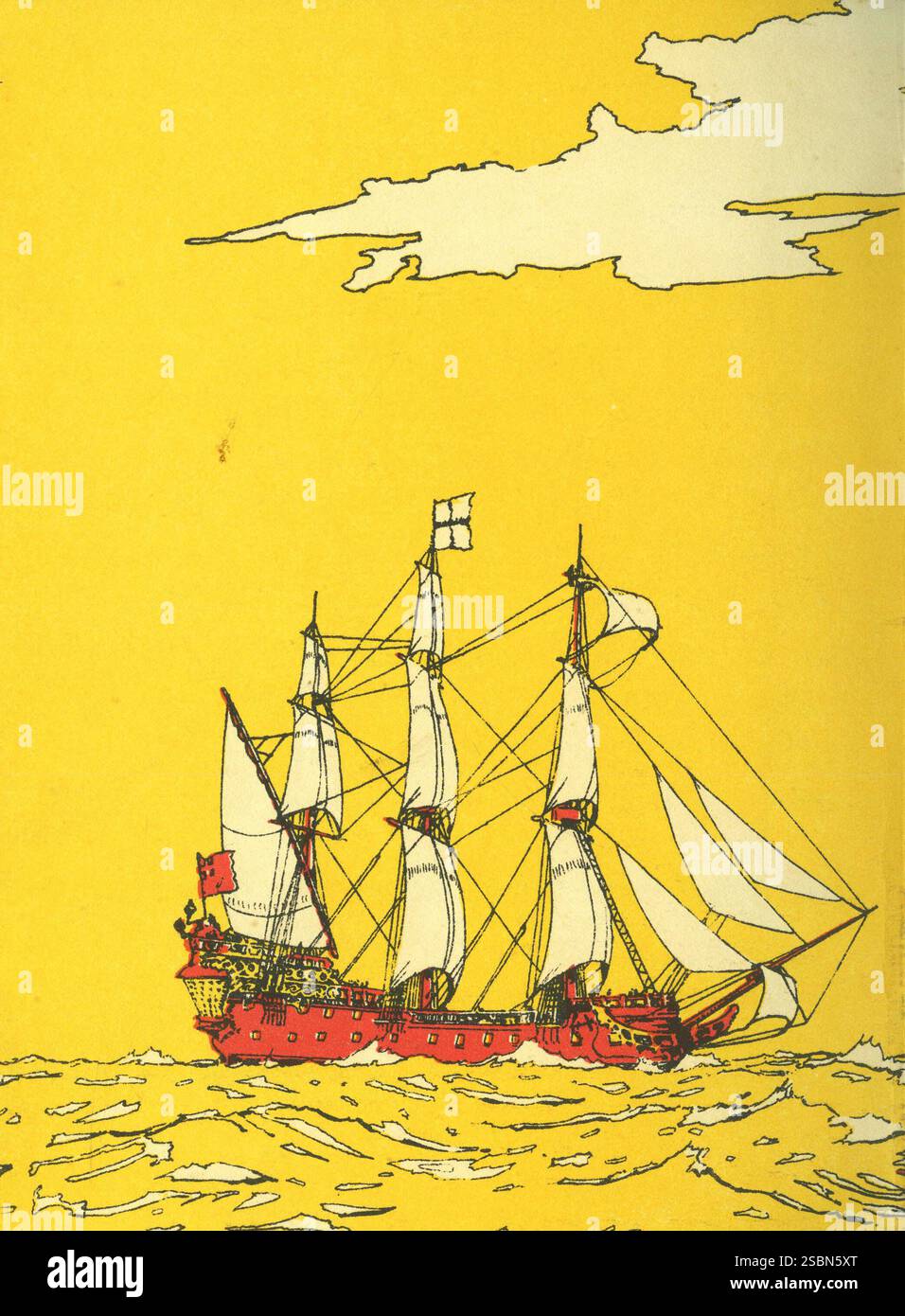 illustration colorée d'un voilier en haute mer Banque D'Images