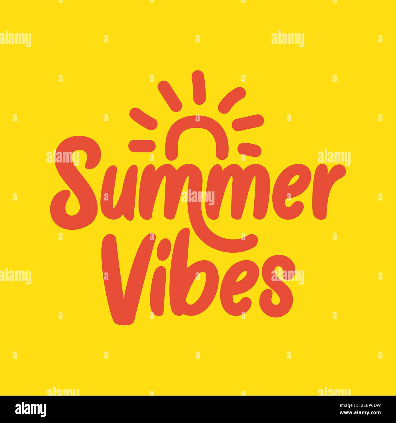 Modèle de bannière de vibes d'été avec lettrage dessiné à la main et illustration vectorielle de soleil. Logotype d'été, autocollant, étiquette, étiquette pour t-shirt imprimé. Été Illustration de Vecteur