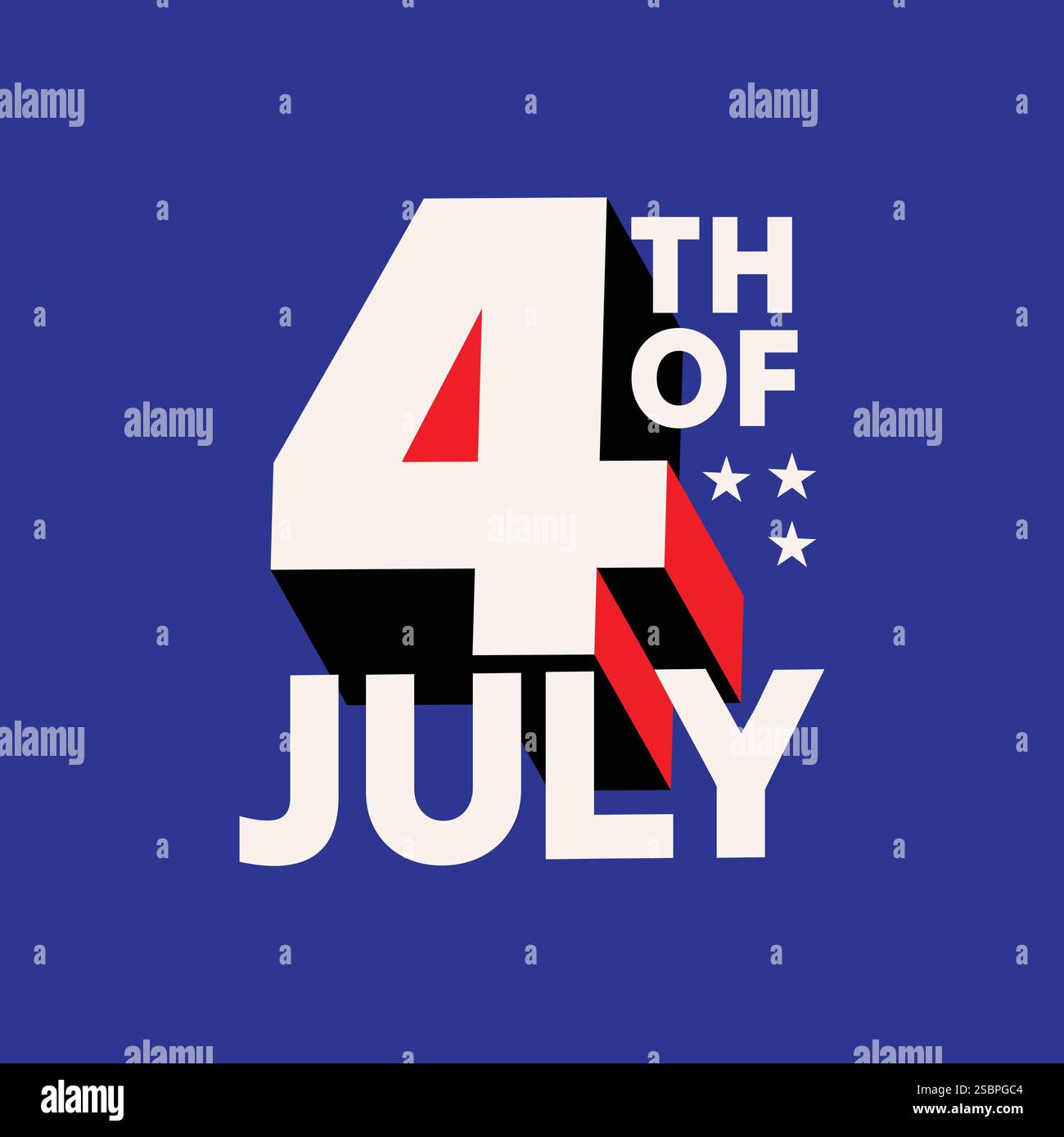 Design de logo du 4 juillet avec effet de texte 3D moderne isolé sur fond bleu. Célébration du 4 juillet comme jour de l'indépendance de l'Amérique. Quatrième juillet États-Unis Illustration de Vecteur