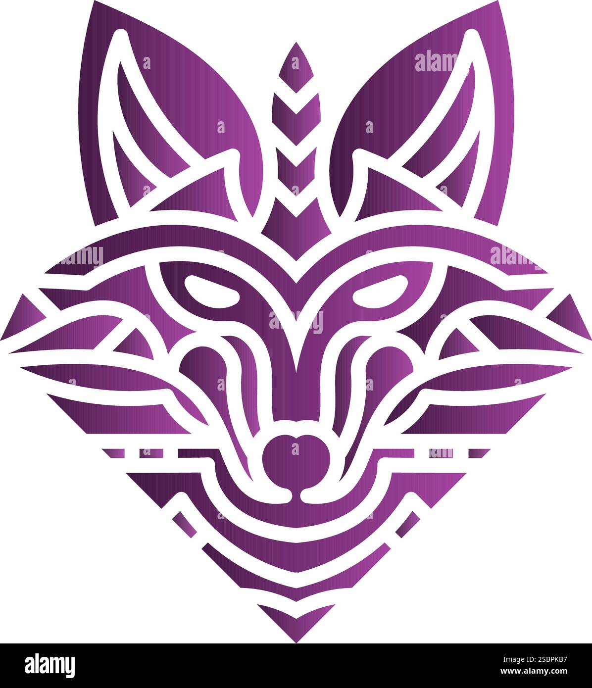 Logo de renard géométrique abstrait en violet avec des motifs tribaux, avec des lignes épurées et une symétrie. Idéal pour le branding ou le design. Tri de renard géométrique violet Illustration de Vecteur