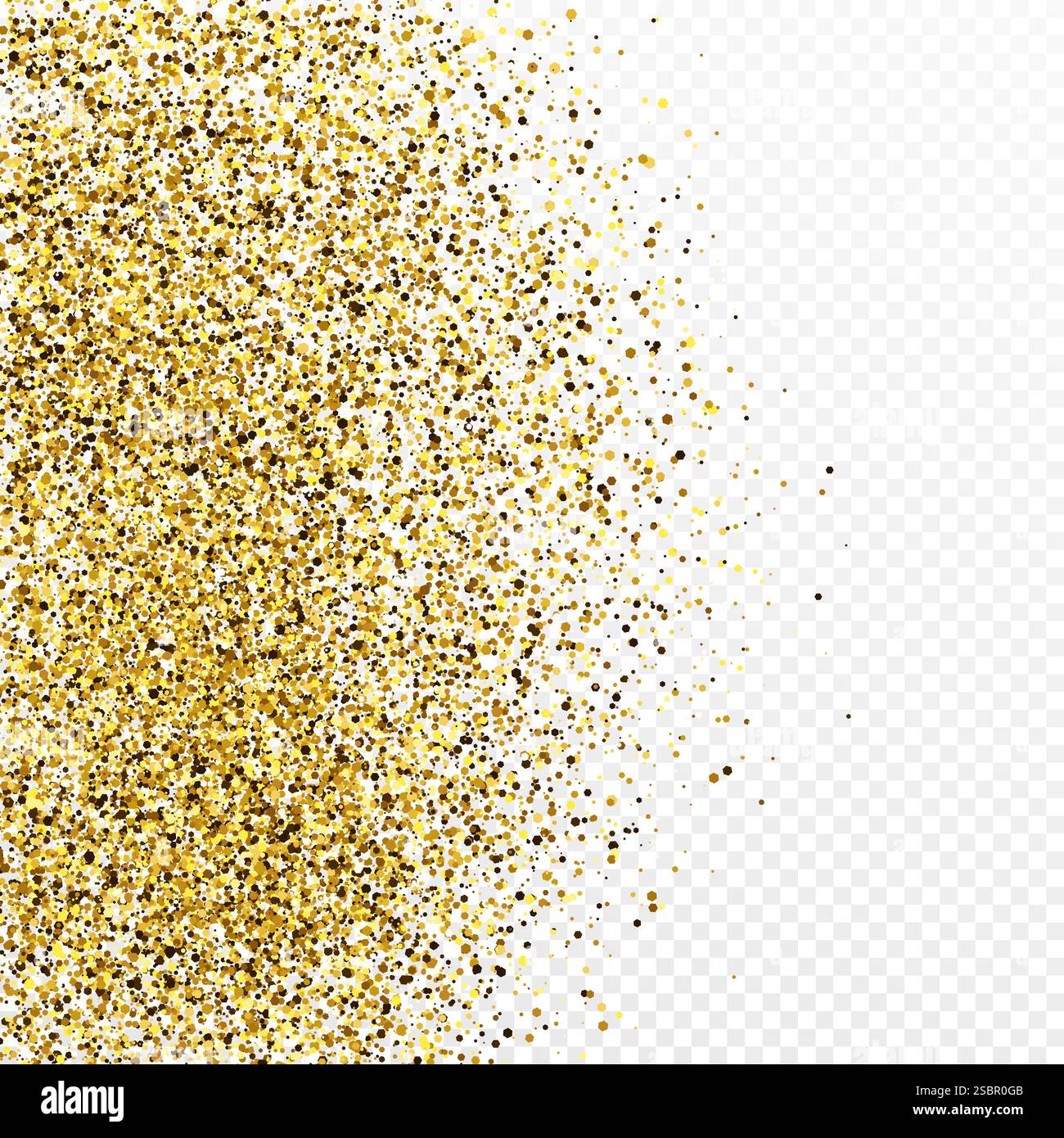 Toile de fond de confettis à paillettes dorées isolé sur fond transparent blanc. Texture festive avec effet de lumière brillante. Illustration vectorielle. Illustration de Vecteur