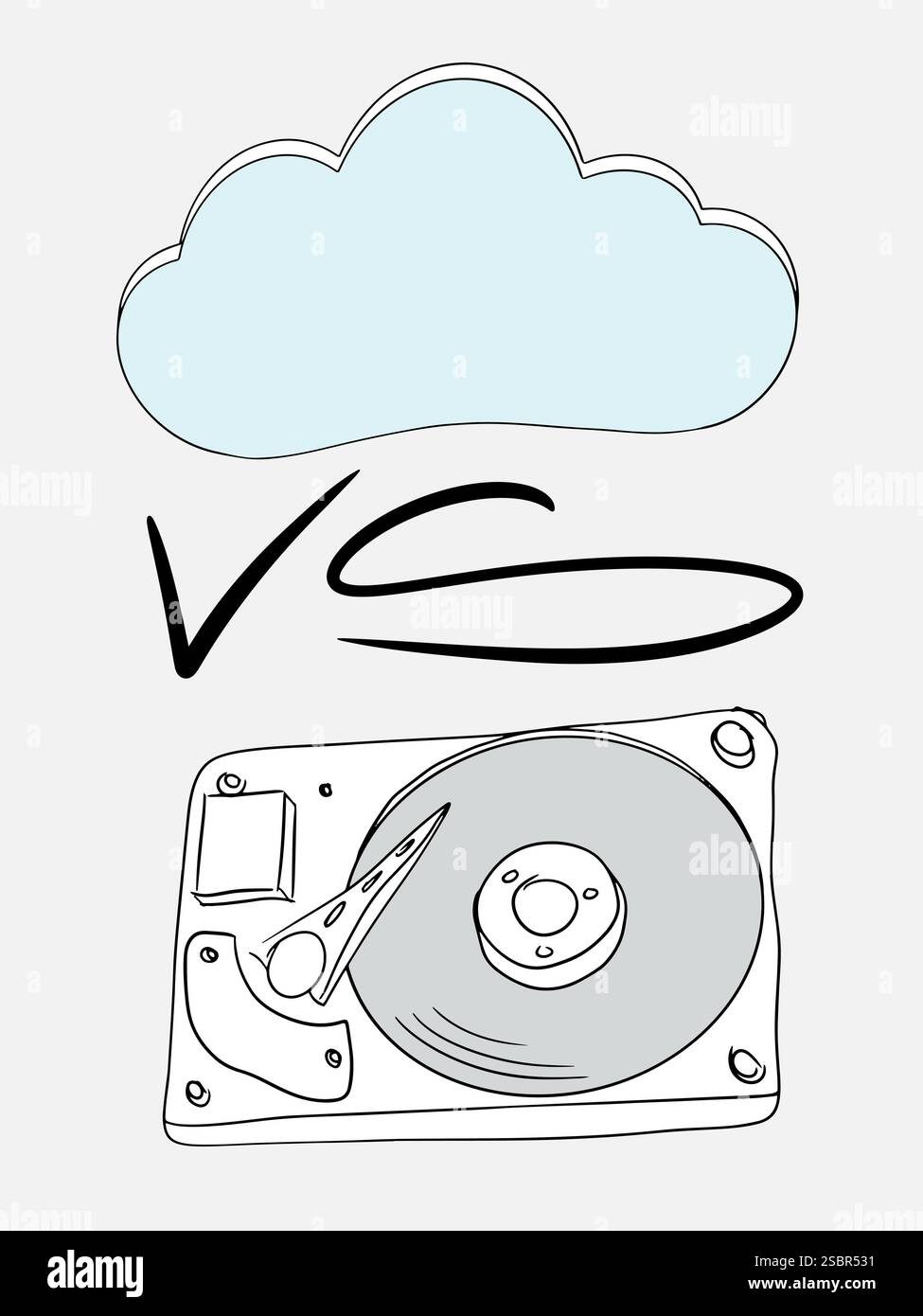 Un dessin sur le thème du stockage en nuage, où vous pouvez choisir entre le stockage et le disque dur. Illustration vectorielle. Illustration de Vecteur