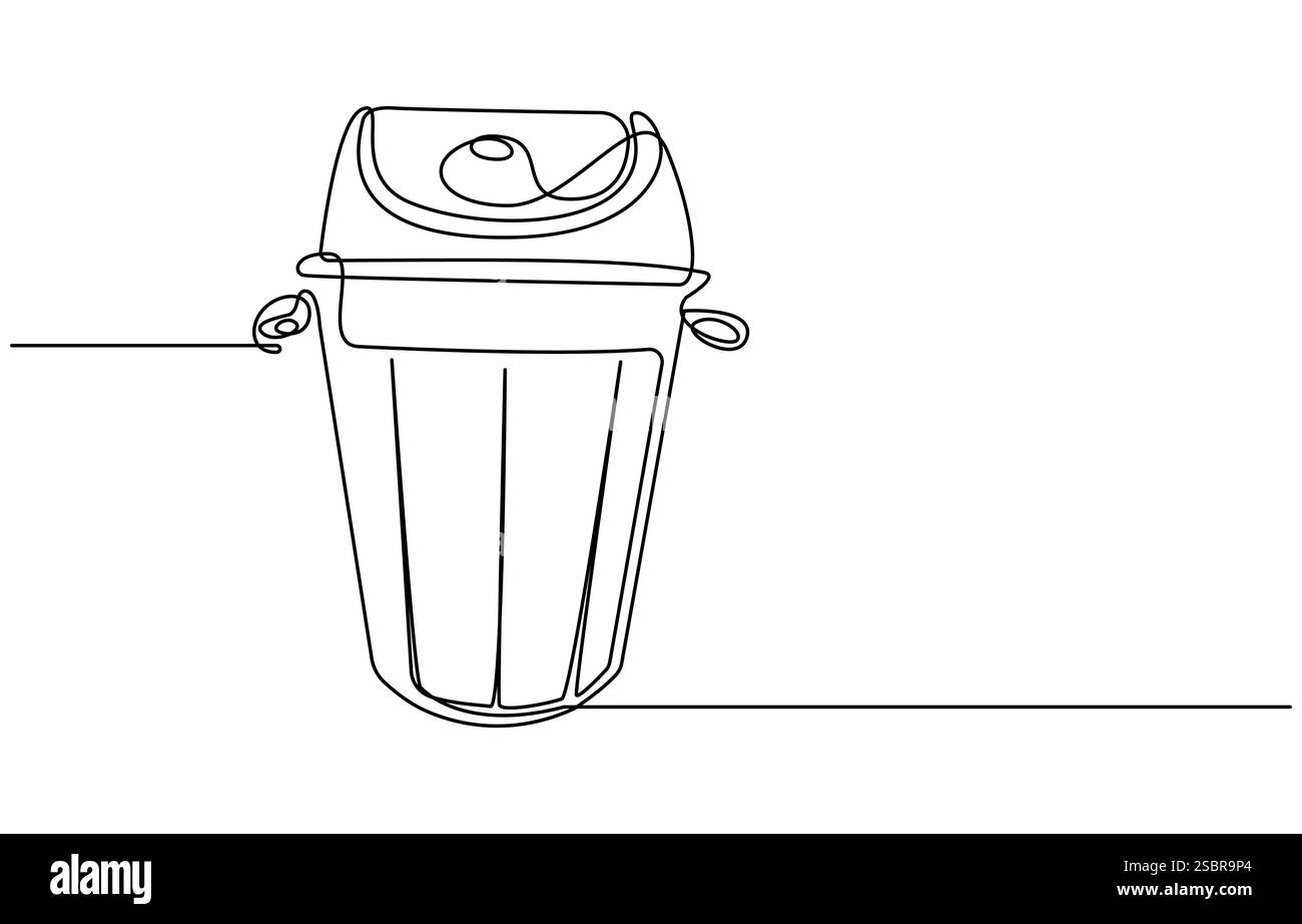 Une ligne dessinant le vecteur d'environnement propre de poubelle, un dessin de ligne continue de conteneur de poubelle. Poubelle à déchets de recyclage en plastique en linéaire simple Illustration de Vecteur