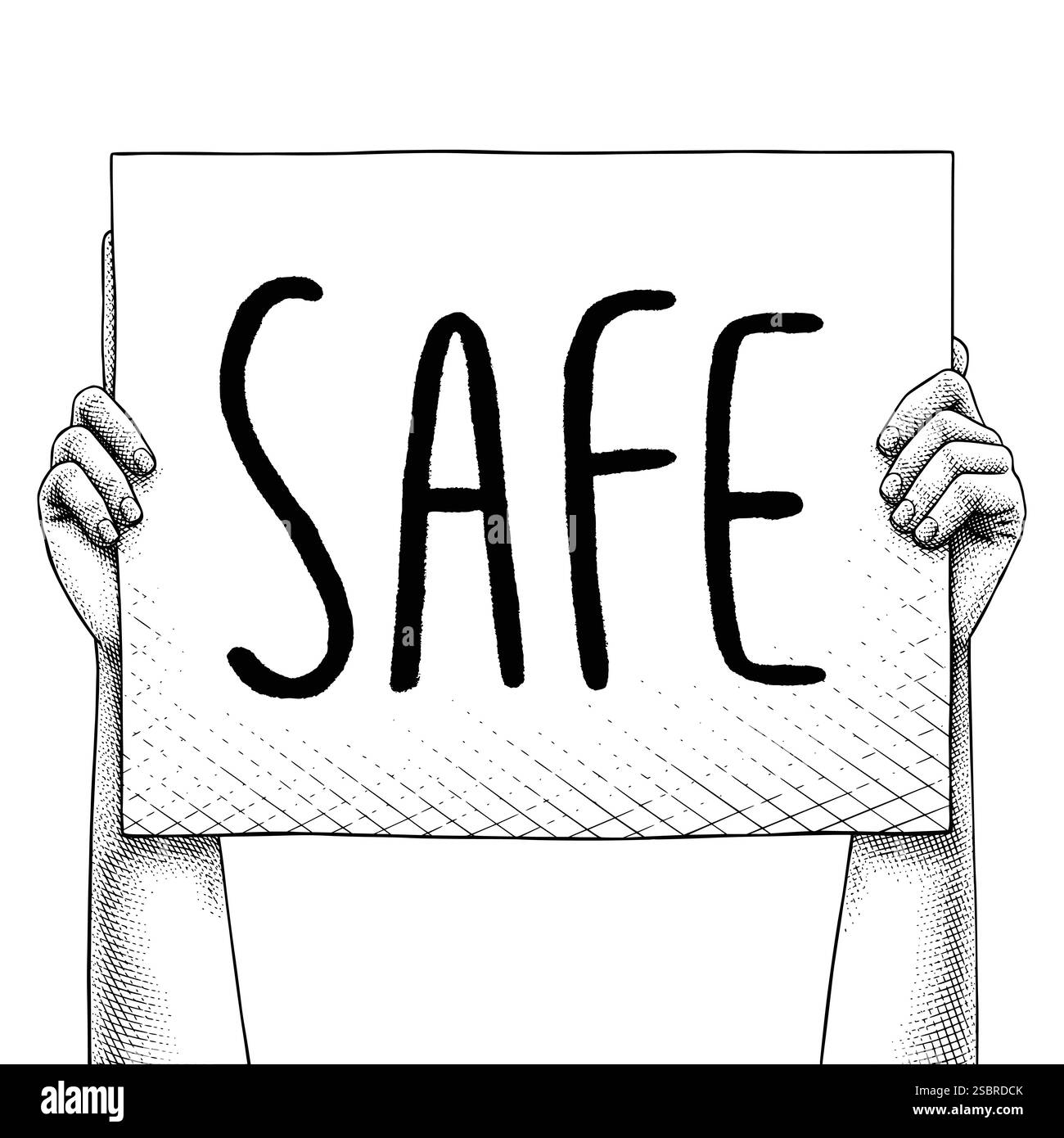 Main levant un panneau qui dit sûr Illustration de Vecteur