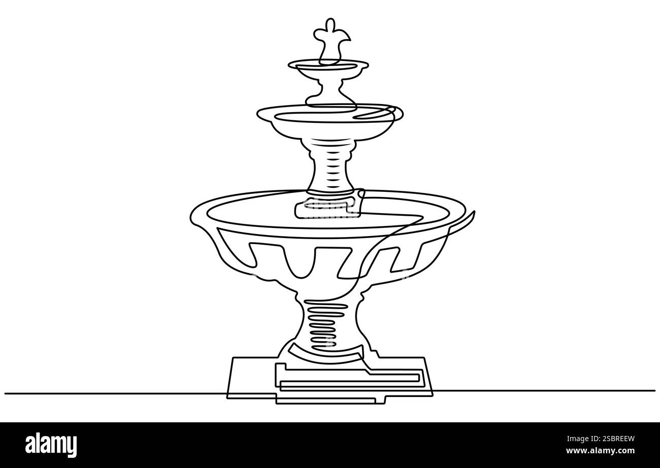 Fontaine une ligne continue. Fontaine d'art au trait. Dessin d'art d'une ligne d'eau de fontaine Illustration de Vecteur