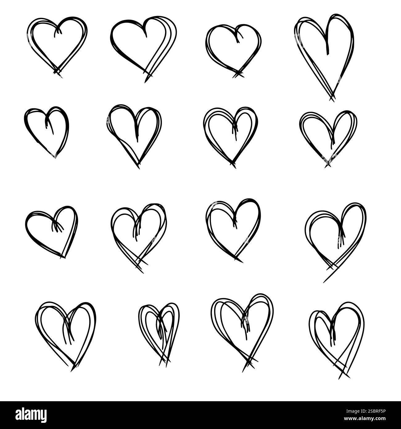 Ensemble d'esquisses de cœur isolées sur fond blanc. Illustration vectorielle. Illustration de Vecteur