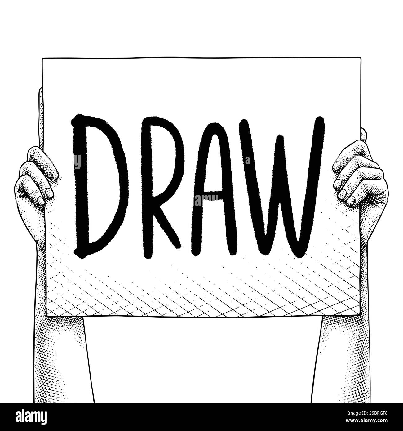 Main levant un panneau qui dit dessiner Illustration de Vecteur