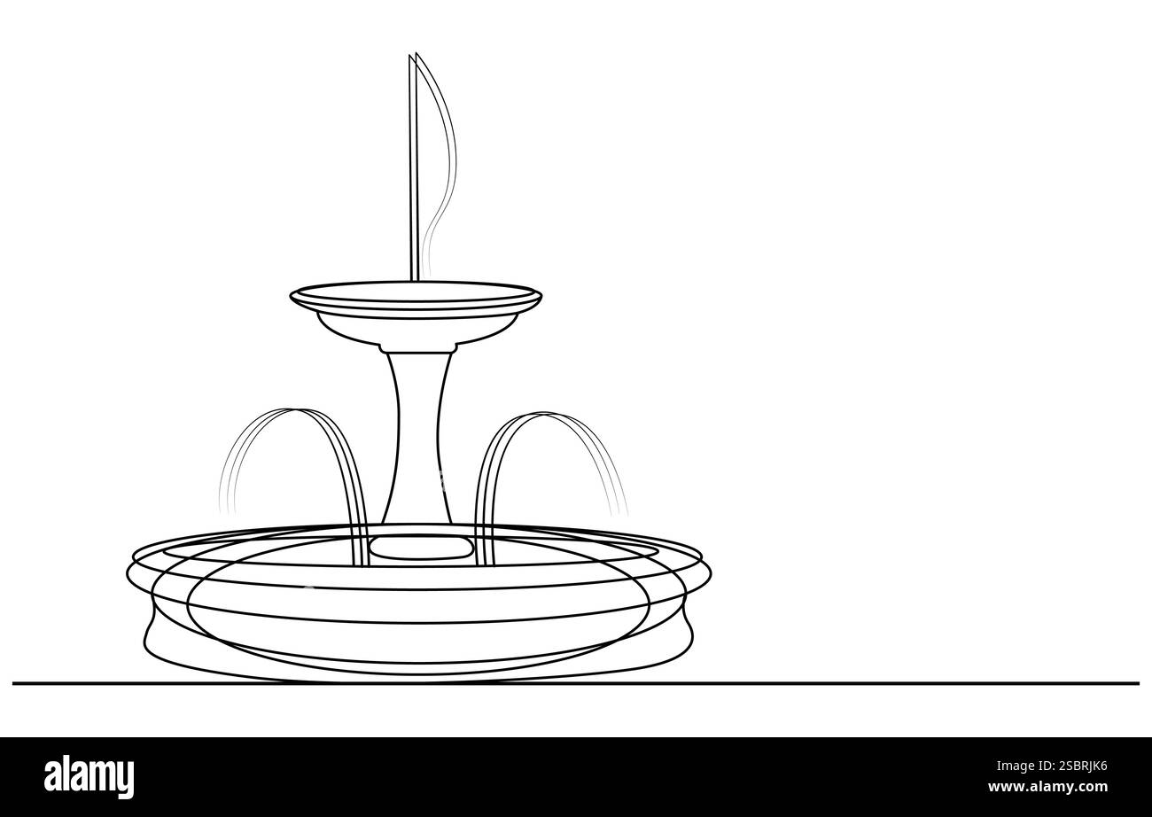 Fontaine une ligne continue. Fontaine d'art au trait. Dessin d'art d'une ligne d'eau de fontaine Illustration de Vecteur