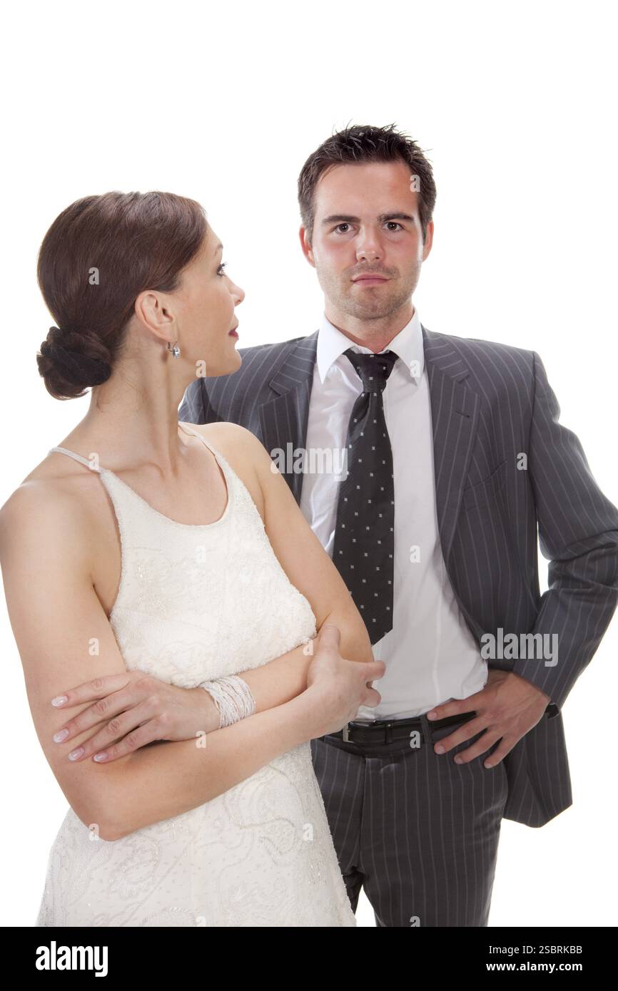 Couple de mode, photo studio. Isolé sur fond blanc Banque D'Images