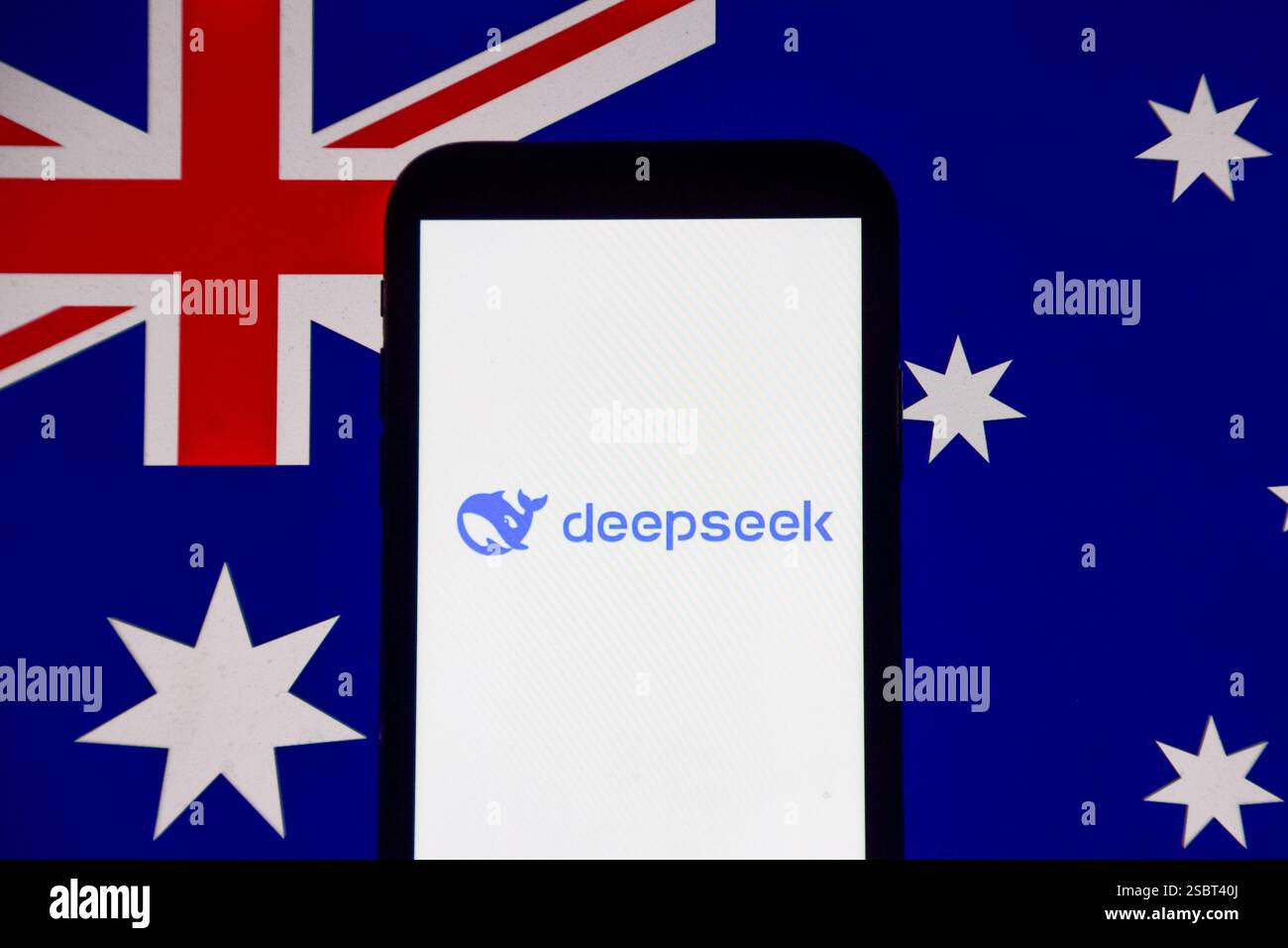 Londres, Royaume-Uni. 4 février 2025. Le bot chinois de chat IA DeepSeek a été interdit des appareils du gouvernement australien, apparemment pour des raisons de sécurité nationale. Crédit : Vuk Valcic/Alamy Banque D'Images