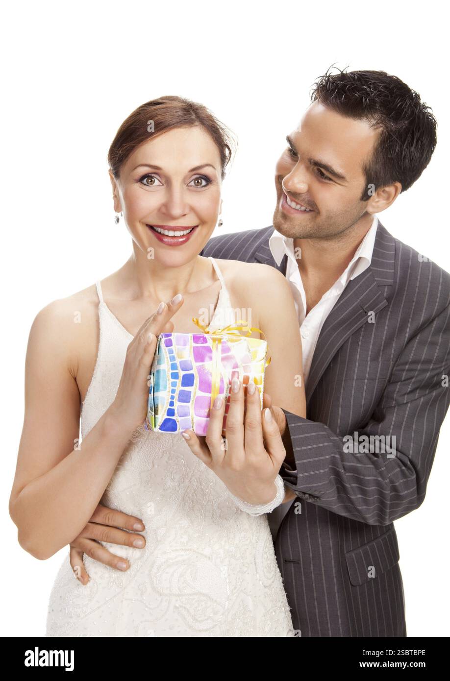 Couple de mode, photo studio. Isolé sur blanc Banque D'Images