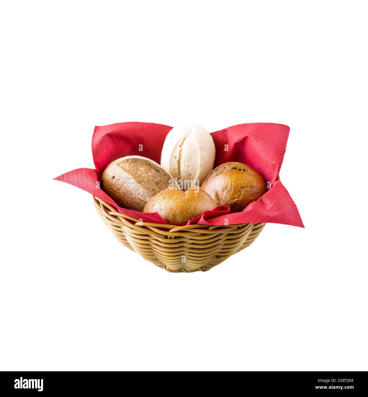 Panier à pain avec des petits pains sur fond transparent Banque D'Images