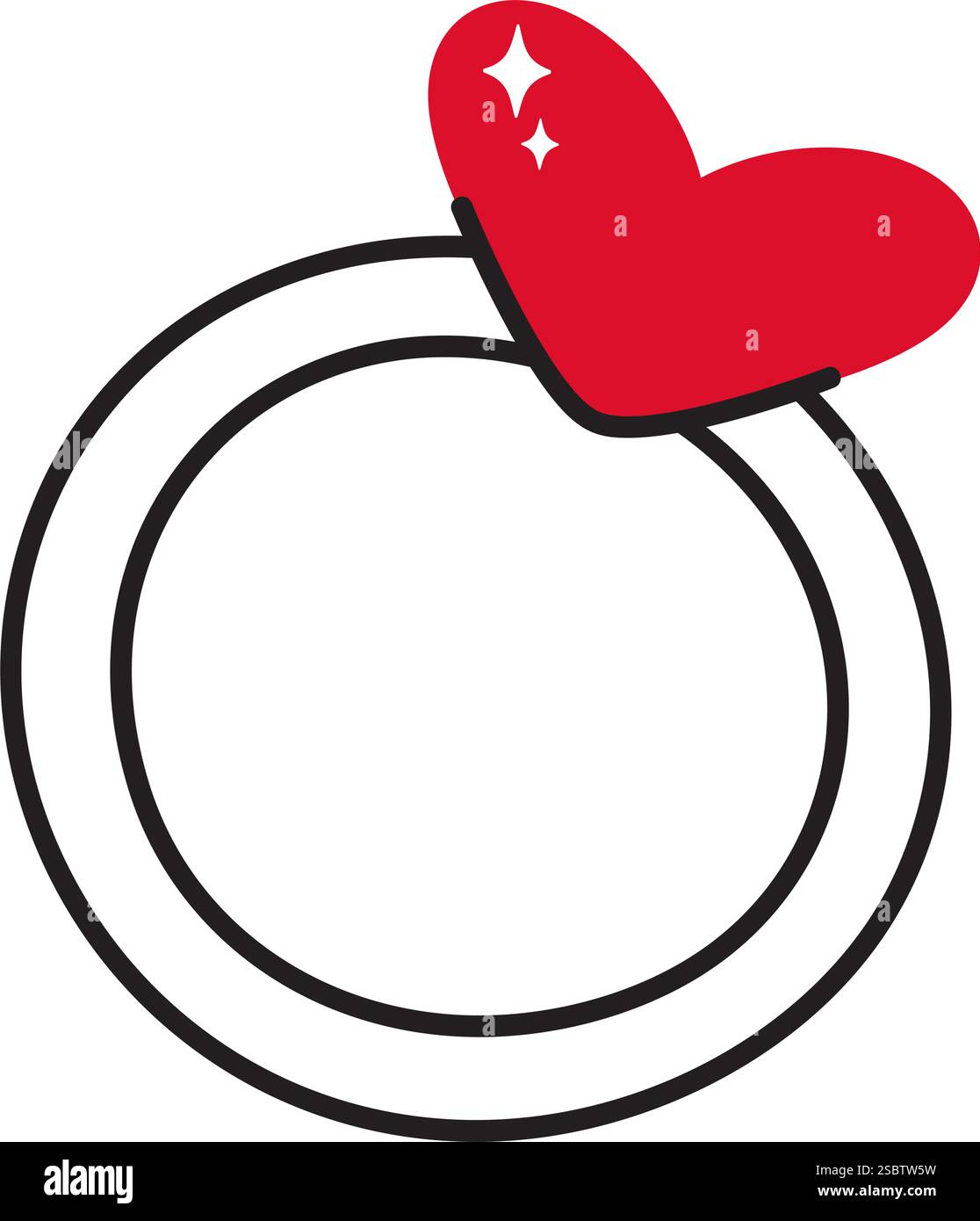 Bague avec coeur rouge doodle style dessiné à la main style plat tendance amour icône isolée romantique symbole de l'amour pour la conception graphique Web poster tatouage Valentines Day Card Line art illustration vectorielle Illustration de Vecteur