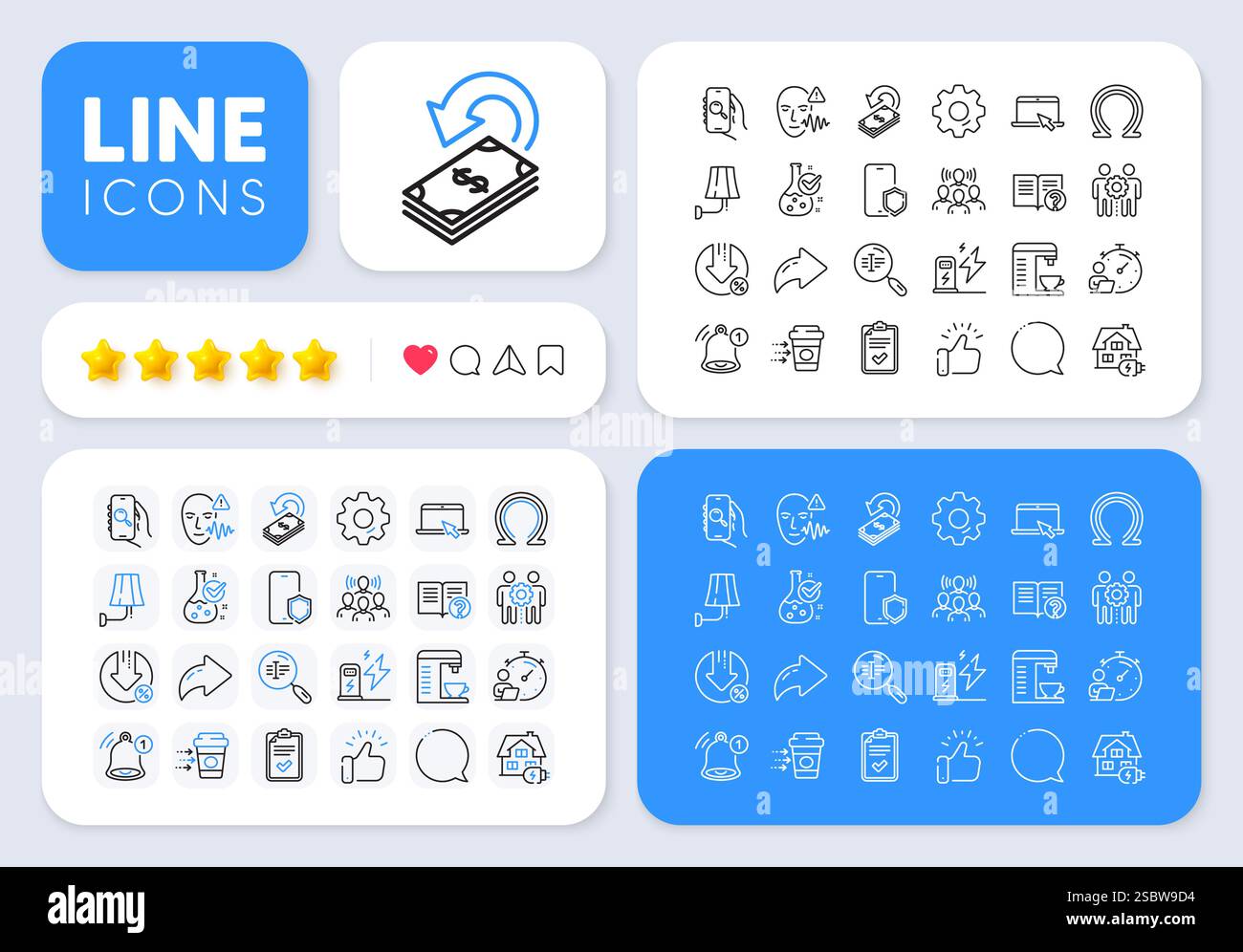 Phone Protect, Team Work et icônes de ligne de machine à café pour l'application Web. Icône de pictogramme. Icônes de ligne d'application. Vecteur Illustration de Vecteur