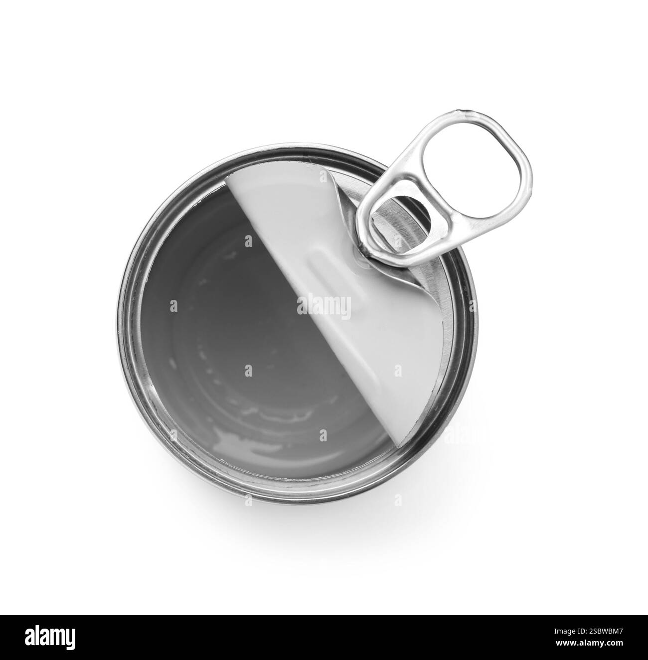 Une boîte de conserve ouverte isolée sur blanc, vue de dessus Banque D'Images Une boîte de conserve ouverte isolée sur blanc, vue de dessus Banque D'Images