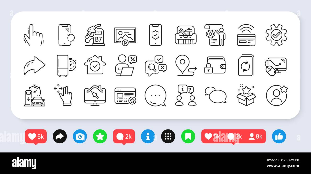 Récupération de smartphone, souris d'ordinateur et pack d'icônes de ligne préférées. Pour l'application Web. Icônes de médias sociaux. Vecteur Illustration de Vecteur