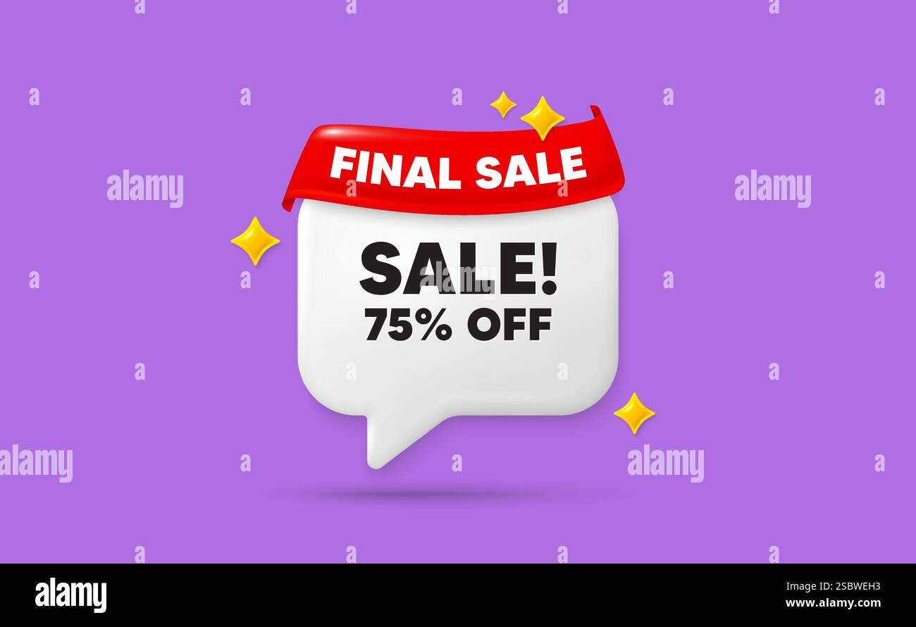 Solde 75 % de réduction. Affiche d'offre de prix promotionnel. Bulle de dialogue ruban. Vecteur Illustration de Vecteur
