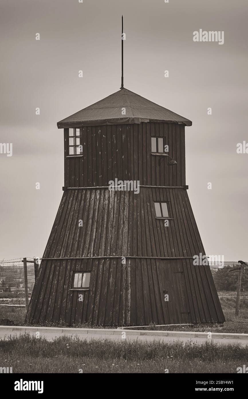 Tour de garde dans l'ancien camp de concentration Majdanek, Lublin, Pologne Lublin, Pologne, Europe Banque D'Images