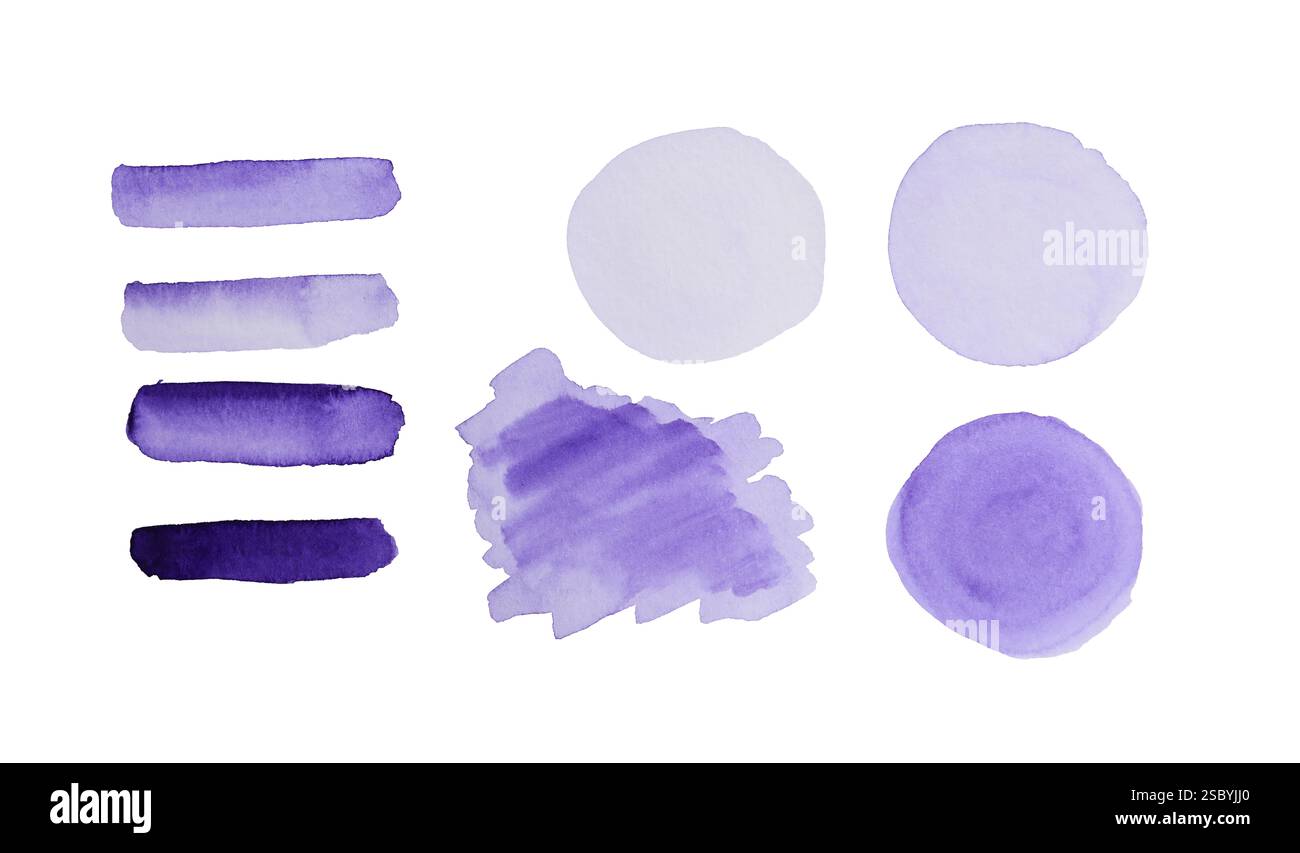 Échantillons d'aquarelle peints sur fond blanc, vue de dessus Banque D'Images