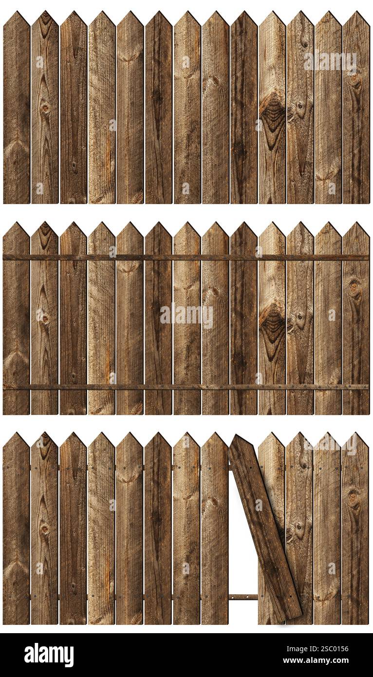 Ensemble de clôtures en bois sur le backgroynd blanc Banque D'Images
