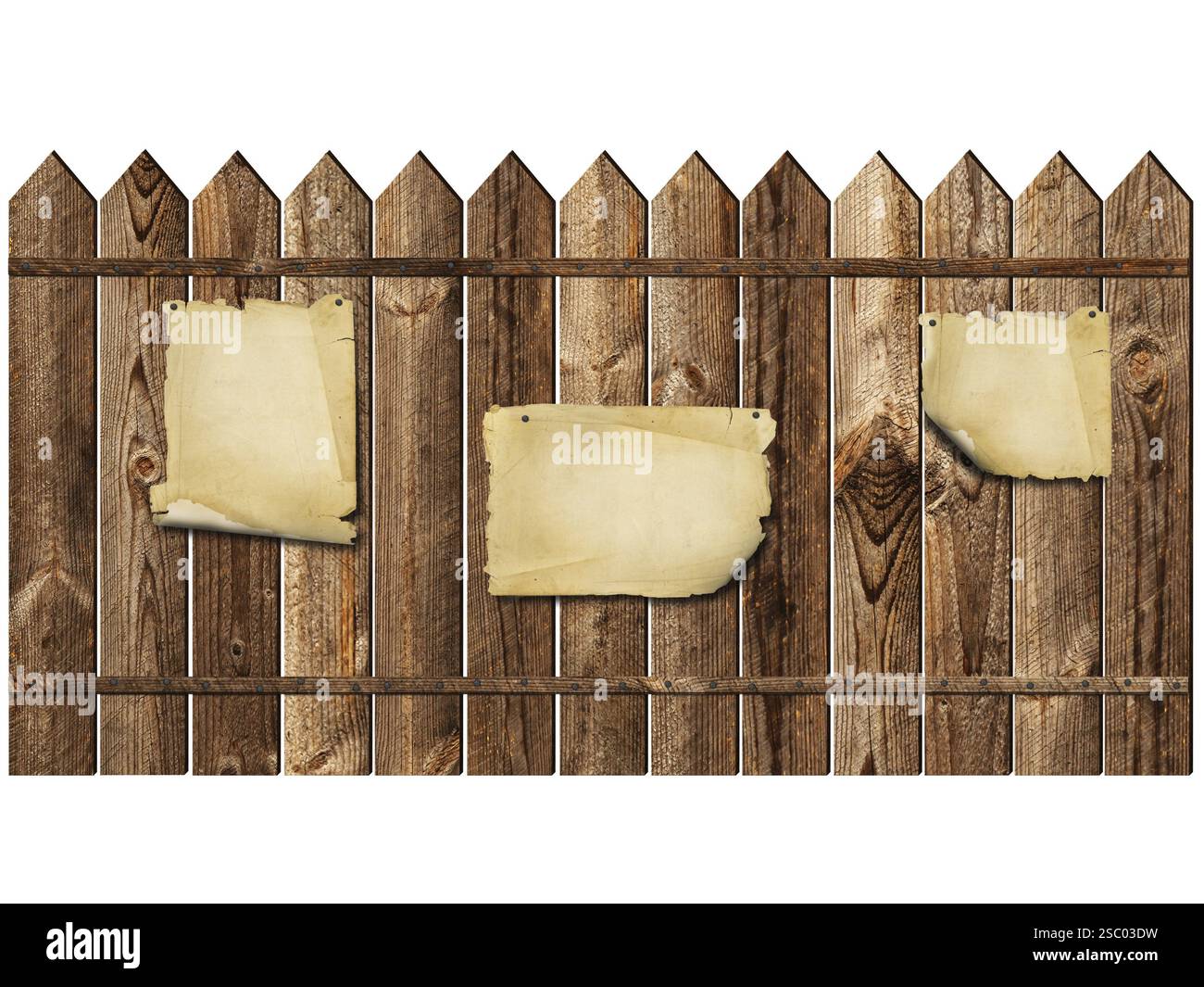 Vintage message blancs à la clôture en bois sur fond blanc Banque D'Images