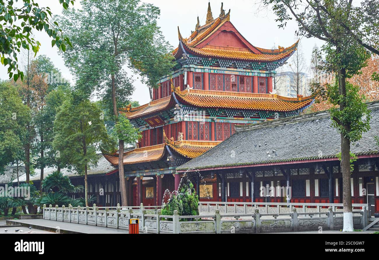 Architecture du temple Zhaojue à Chengdu, Sichuan, Chine Banque D'Images