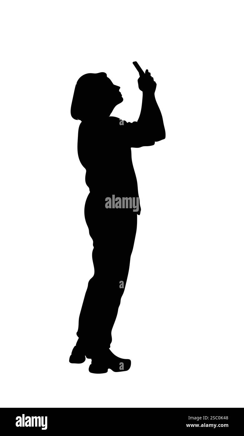 La silhouette d'une femme debout à l'aide de son téléphone souligne le lien que les femmes ont avec la technologie Illustration de Vecteur