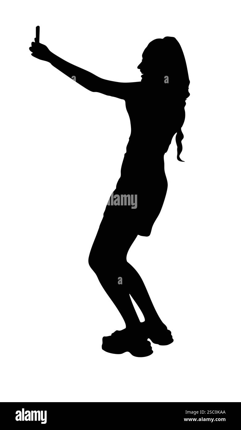 La silhouette d'une femme debout à l'aide de son téléphone souligne le lien que les femmes ont avec la technologie Illustration de Vecteur