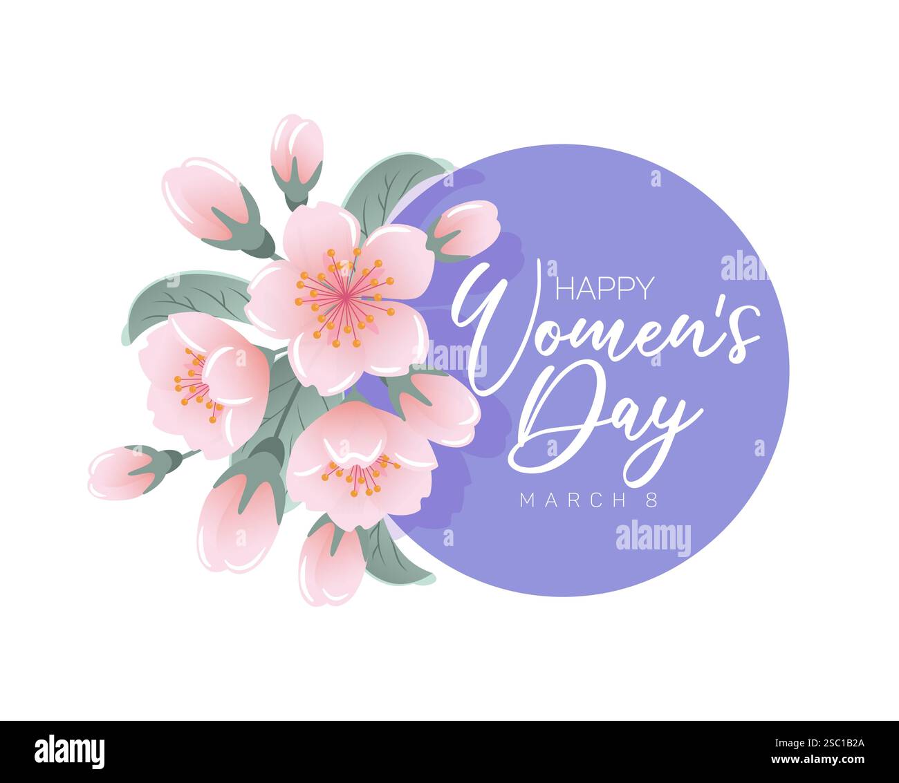 Une illustration vectorielle vibrante célébrant la Journée internationale de la femme présente de délicates fleurs de cerisier en pleine floraison, symbolisant la beauté et la résilience. Illustration de Vecteur