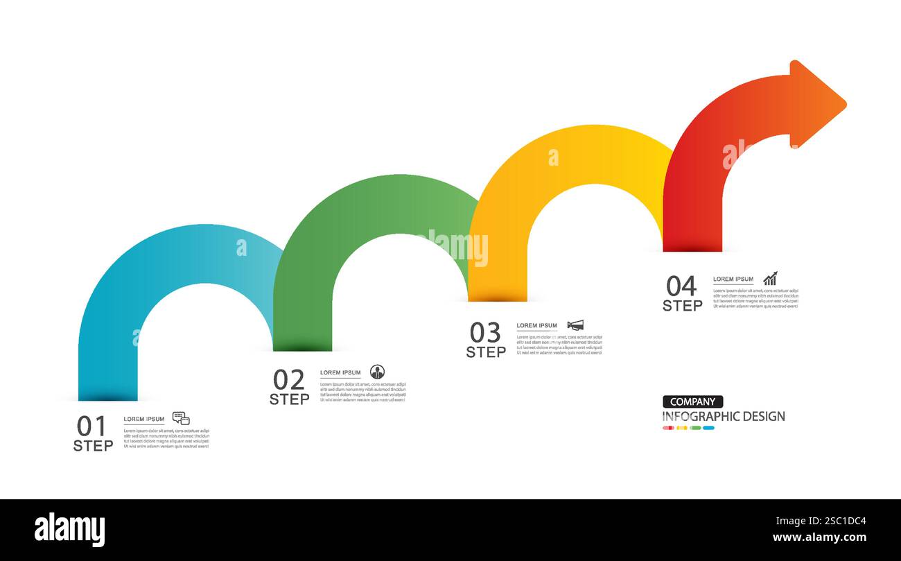 Infographie symbole flèche chronologique étapes commerciales vers le succès. Illustration de Vecteur