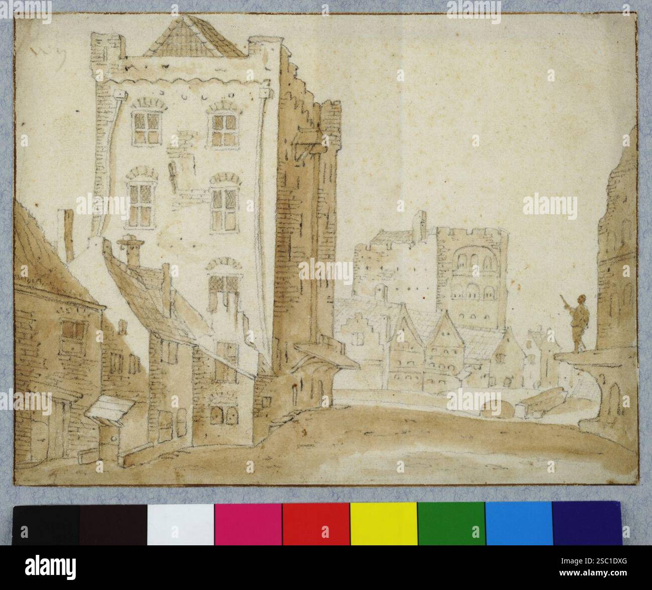 Gezicht vanaf de Ganzenmarkt te Utrecht op de Oudegracht met links het huis Keyserrijk rechts de hoek van het huis Kranenburg en op de achtergrond de . Banque D'Images