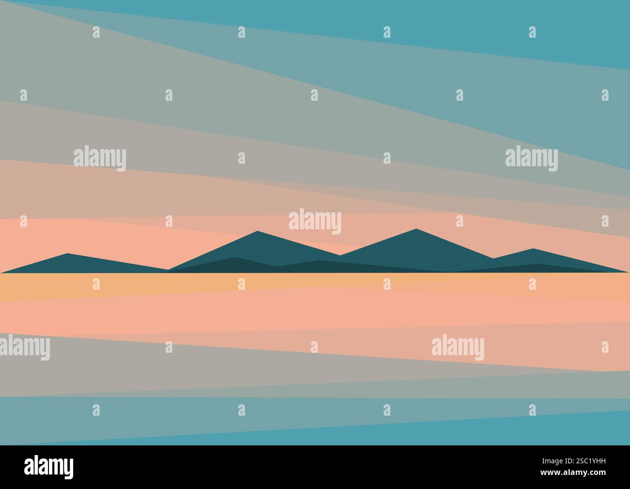 Paysage scandinave avec illustration vectorielle de la mer et des montagnes. Fjord norvégien. Paysage naturel nordique dans un style plat. Voilier près du bord de mer, Illustration de Vecteur