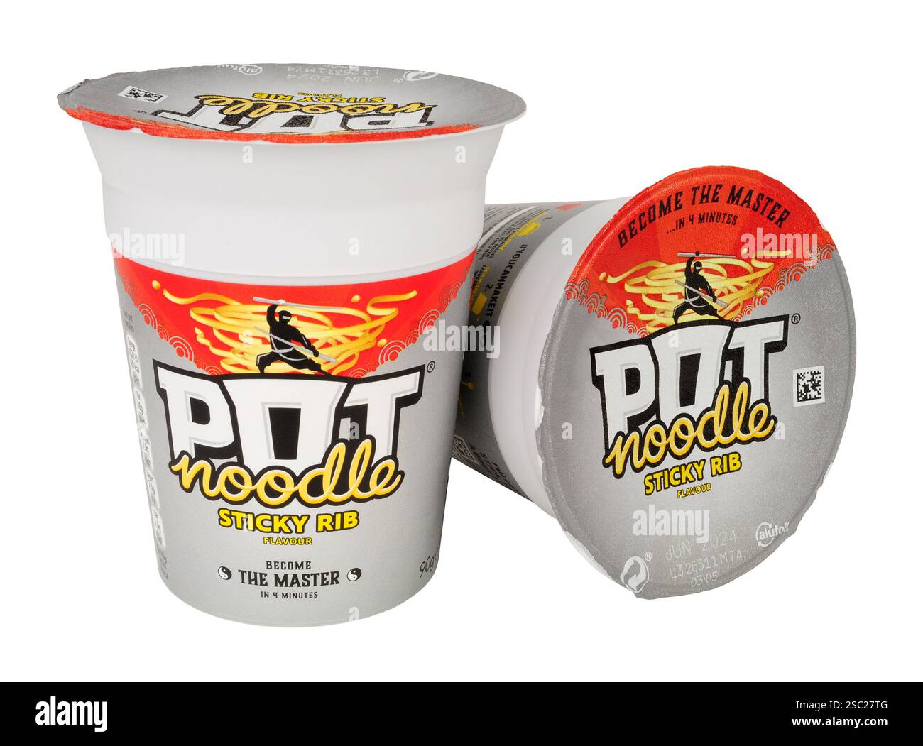 Pot Noodle Sticky Rib saveur nouilles instantané Snack dans un pot de 90 g. Banque D'Images
