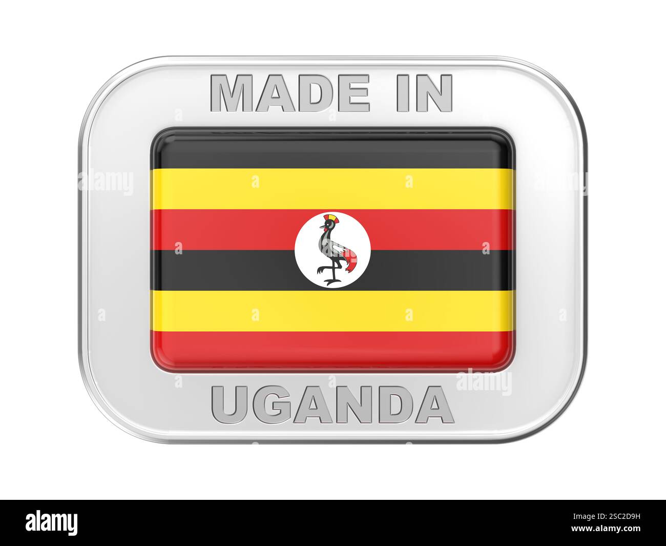 Fabriqué en Ouganda, badge argenté avec le drapeau de l'Ouganda Banque D'Images