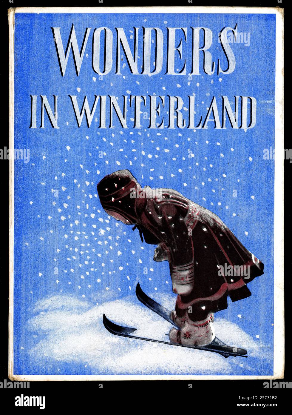 Livre vintage Hardback couverture (avant) 'Wonders in Winterland' - The White Paradise of Norway par J.W. Eides Forlag, illustré par Reidar Johan Berle. Le livre avec des illustrations photogaphiques de l'hiver en Norvège, a été publié en 1947. Banque D'Images