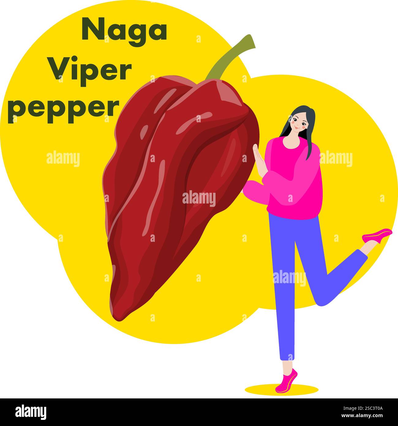 Une femme tient un chariot avec des poivrons Naga Viper. Piments. Illustration vectorielle isolée. Illustration de Vecteur