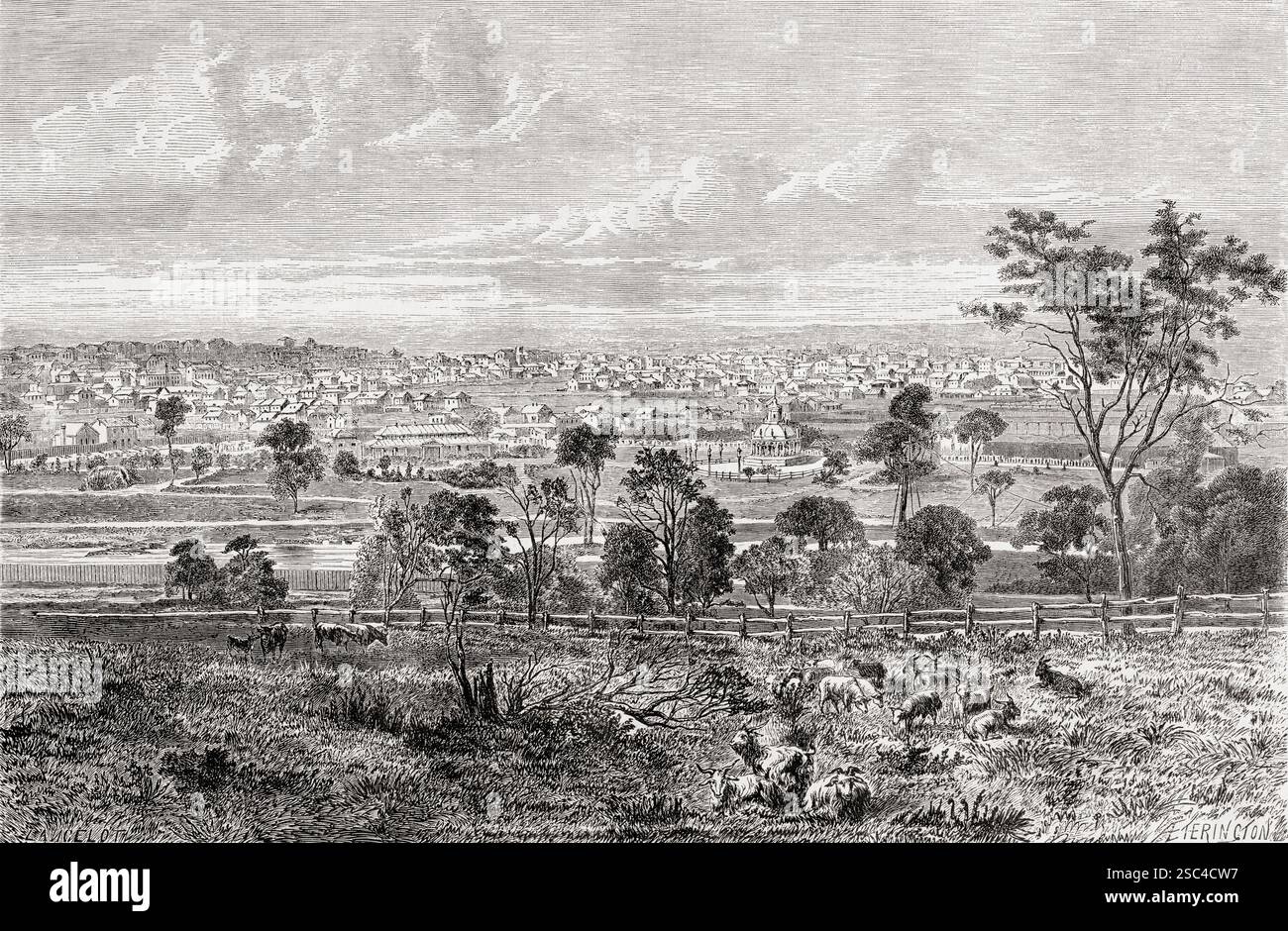 Vue de Melbourne, Victoria, Australie, 19ème siècle. Extrait de souvenir d'un squatter Francais en Australie ou mémoire d'un squatter français en Australie, 1854 - 1859, par Hubert de Castella, 1825 - 1907. Swiss - écrivain australien, artiste et vigneron. En vedette dans le Tour du monde, publié en 1861. Banque D'Images