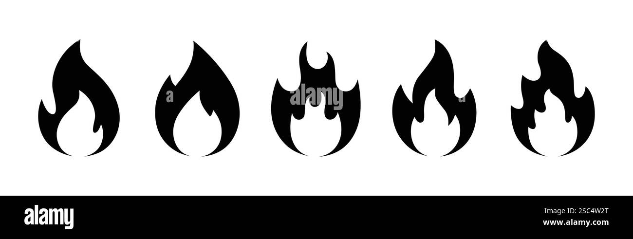 Icône incendie définie. illustration vectorielle. icône de feu noir et blanc, icône de feu animé dans un style différent. Illustration de Vecteur