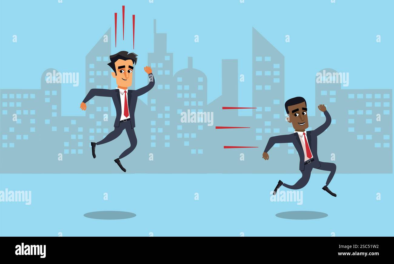 Représentation graphique de l'idiome de l'environnement de travail 'hit the ground running', une stratégie marketing pour commencer immédiatement le travail ou une tâche Illustration de Vecteur