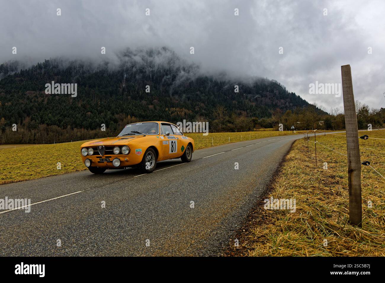 Clelles, FRANCE, 1er février 2025 : année après année, le Rallye Monte-Carlo historique continue de se démarquer par la diversité et l'authenticité de son Ro Banque D'Images