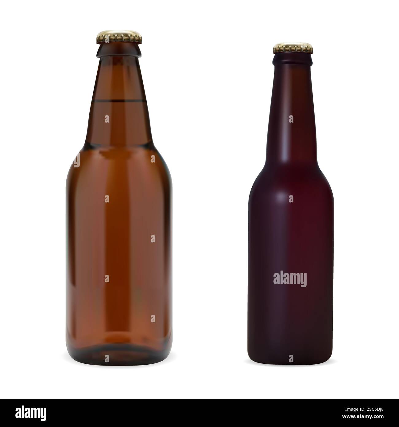 Ensemble de bouteille de bière en verre brun, modèle de maquette vectorielle. Pub lager ambré illustration isolée vierge pour la conception d'étiquettes. Emballage brasserie artisanale, aucune marque Illustration de Vecteur